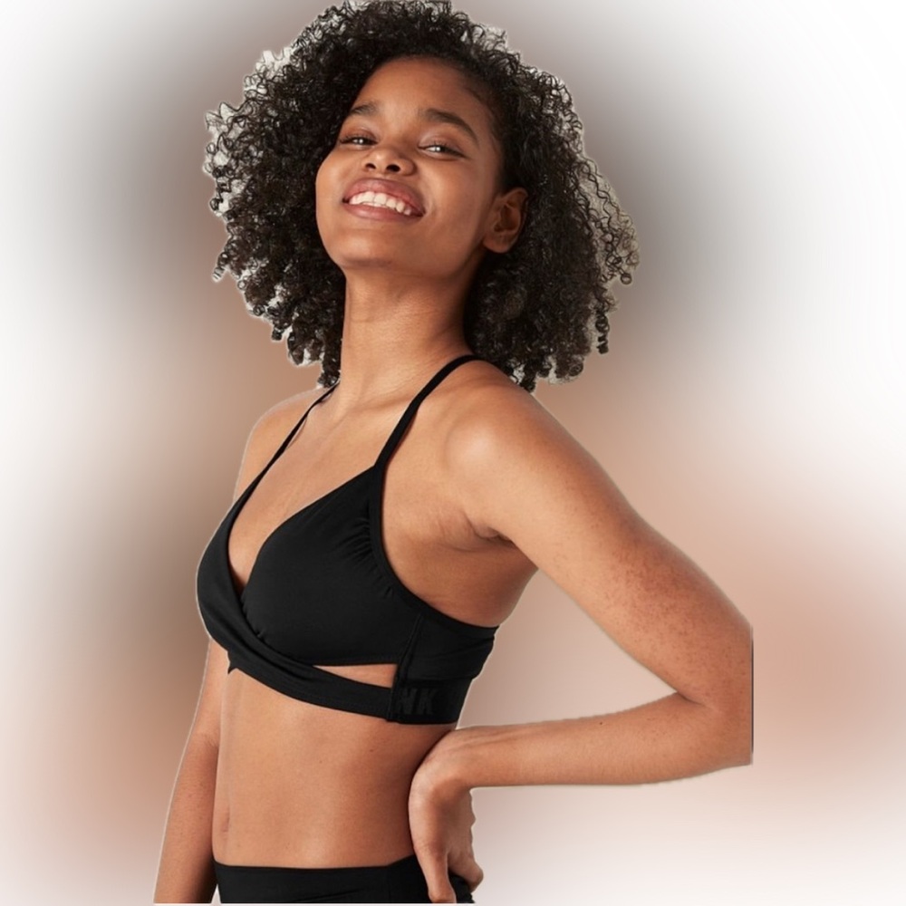 Victoria’s Secret Pink Bikini Black Swim Top Small EUC
